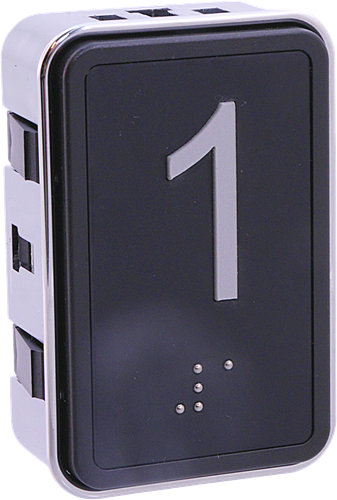 Tryckknapp, Aritco KK70, rektangulär blanksvart, Braille ''1''
