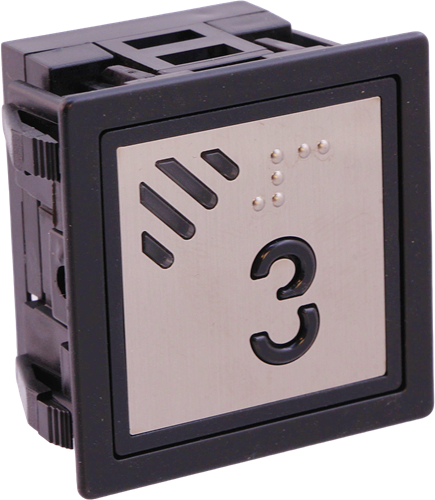 Button, CEA, X-Block 37, red LED, 12/24V, Braille, brushed, "3"