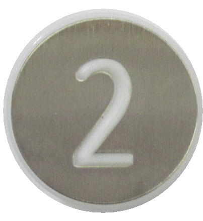 Pressel, KONE, KSS, tactil, round, white, st.steel brushed, symbol "2"