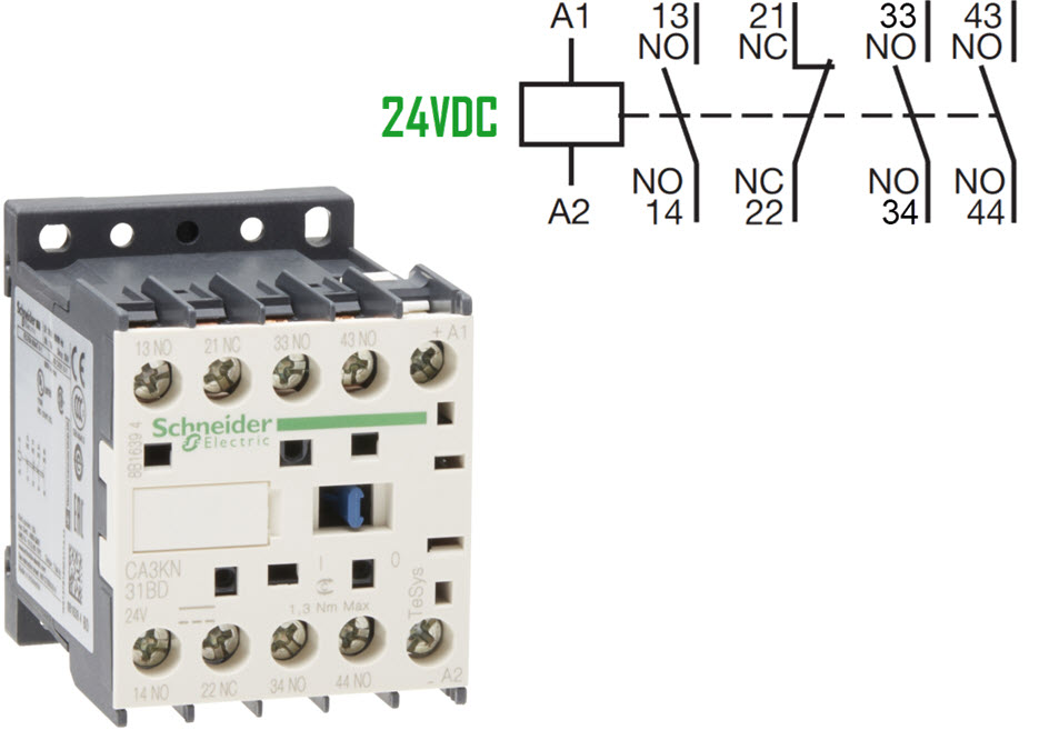 Hilfsschütz, Schneider/Telemec., CA3KN31BD, 24VDC, 3NO/1NC