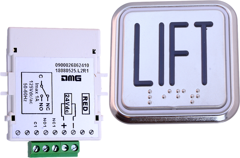 Knapp, DMG, B7 Maxxi, röd LED, ''LIFT'', Braille