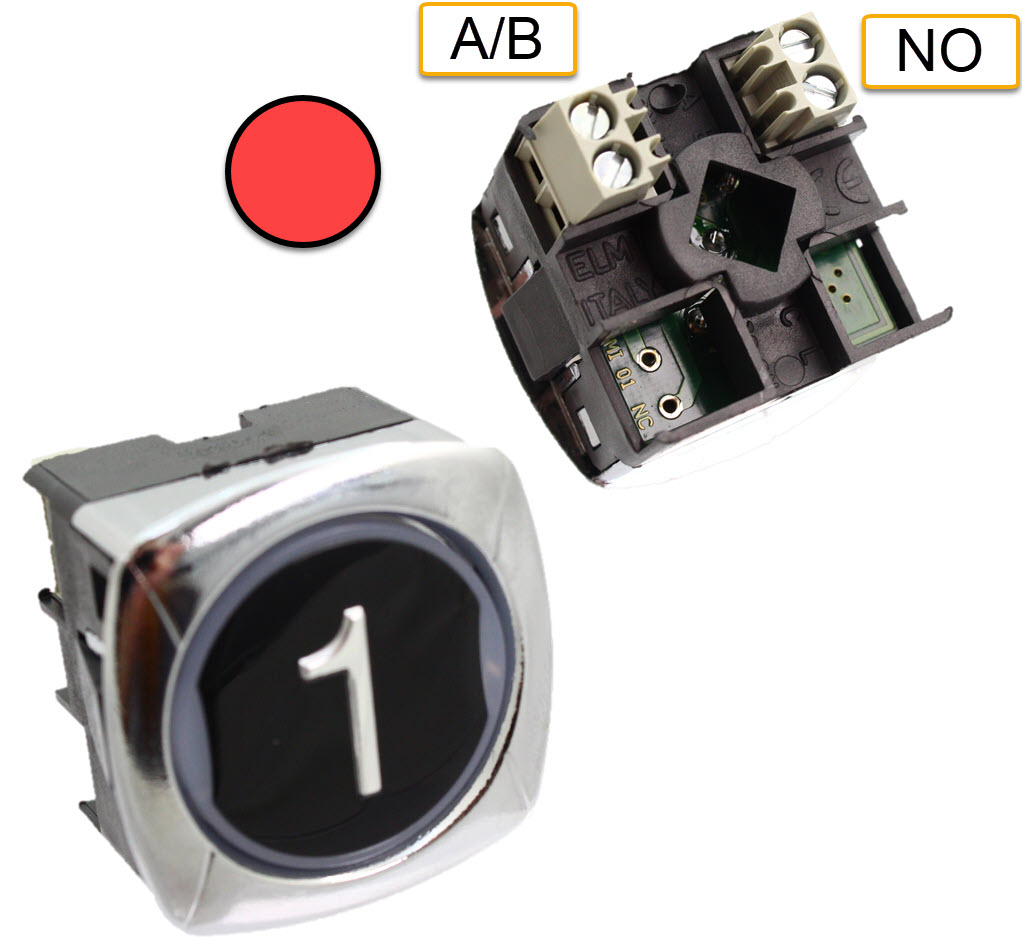 Tryckknapp, ELMI/IGV, RP42Z ZAMA, röd LED, 12/24V, 1NO, svart, ''1''