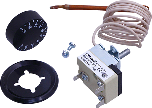 Oljetermostat, 0-90°C, 1CO-kontakt, 16A, 250VAC
