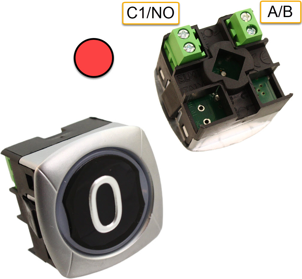 Taster, ELMI/IGV, RP42Z, "0", Schraubanschluss, 1NO, rote LED, 12/24V