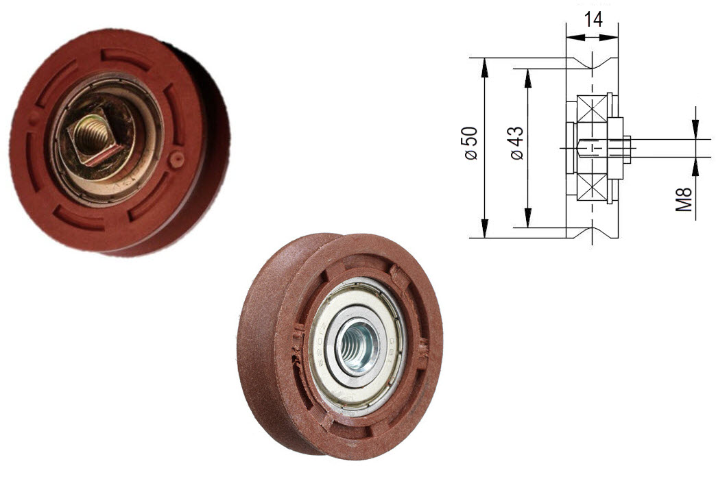 Laufrolle, KONE AMD/ADV/Isola, ø50/43x14, M8, T2