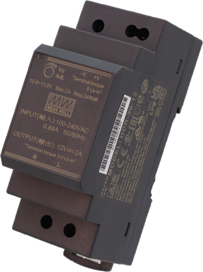 Power supply, switched, HDR-30-12, 12VDC, 24W, 2A