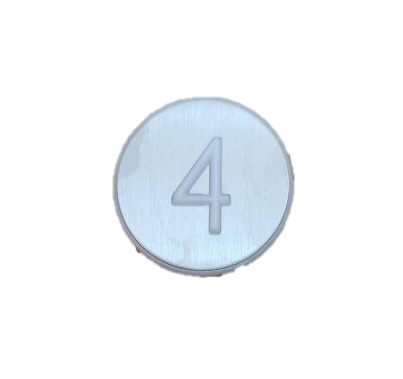 Pressel, KONE, KSS, tactil, round, white, st.steel brushed, symbol "4"