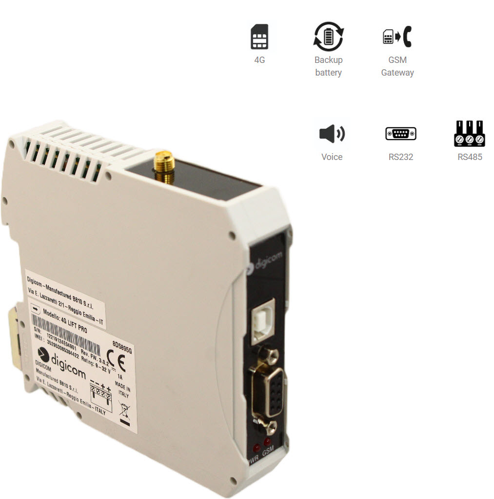 4G/LTE Gateway, Digicom, for emergency phones, DIN-rail mounted