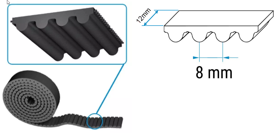 Zahnriemen, Megadyne, Neopren HTD 8M/12, B=12mm, Angepasst/Meter