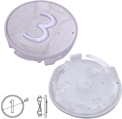 Pressel, KONE KSS, tactil, round, white, st.steel brushed, symbol "1A"