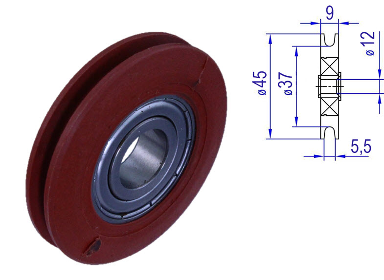 Synchronisationsrolle, KONE AMD4, langsames Türblatt, ø45/37/12x9mm