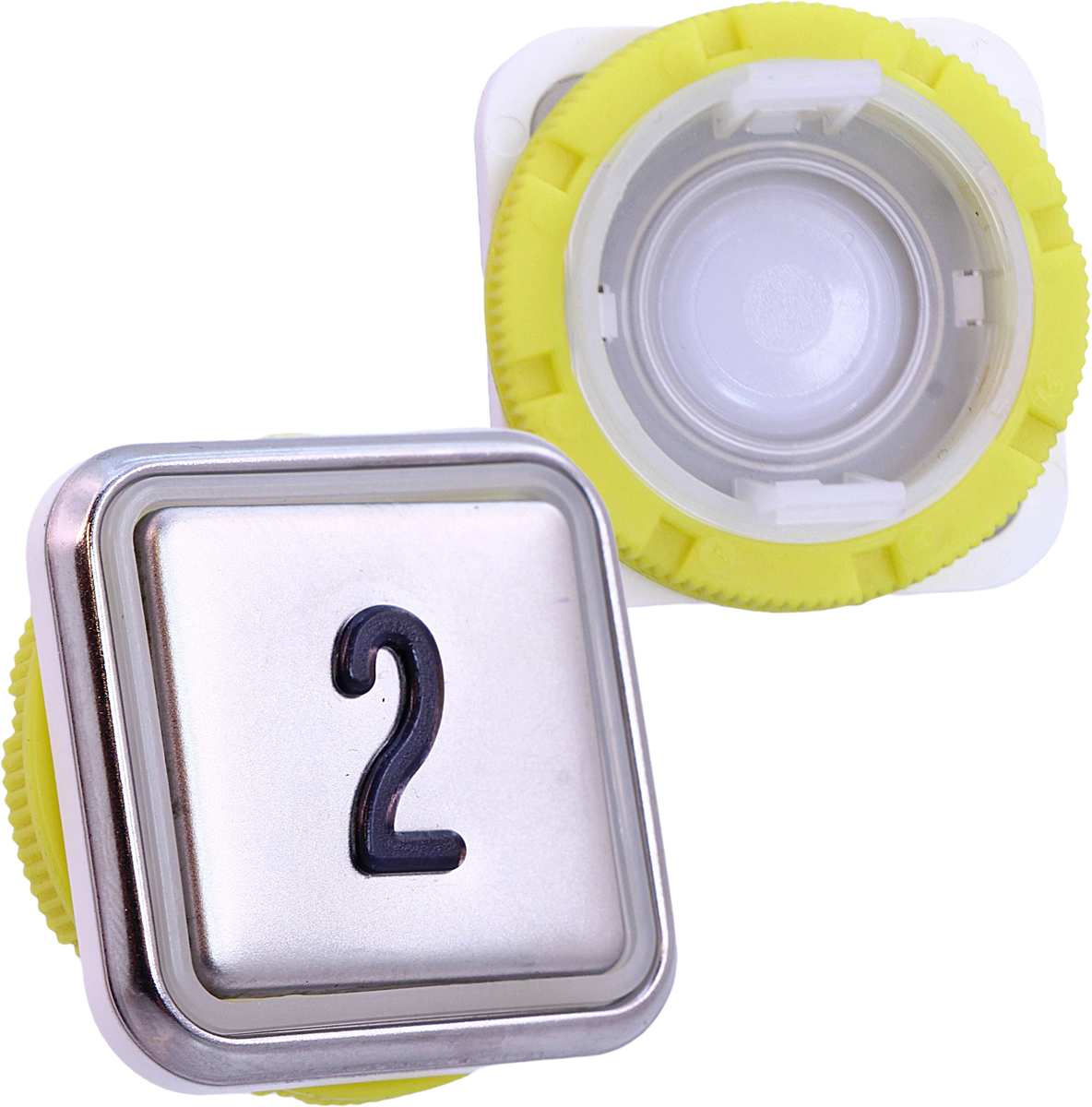 Knapptrycke, DMG, BLQ, 34x34, rostfri, med ring, ''2''