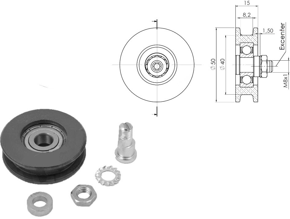 Türlaufrolle, Otis Orly/LM D=50/40xM8, Exzenter