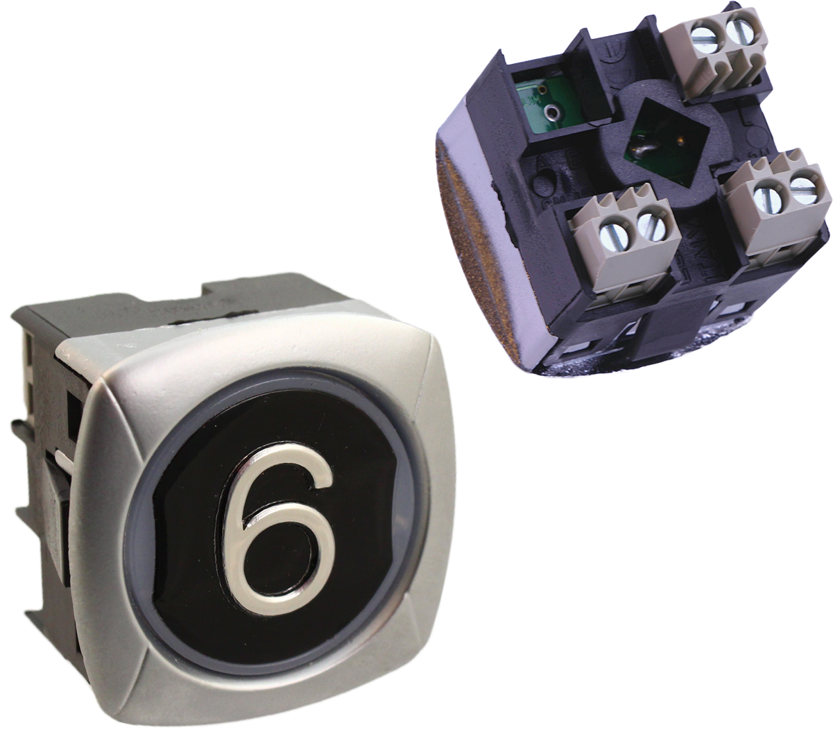Tryckknapp, ELMI/IGV RP42Z-ZAMA, svart, röd LED, 1NC/NO-Kontakt ''6''