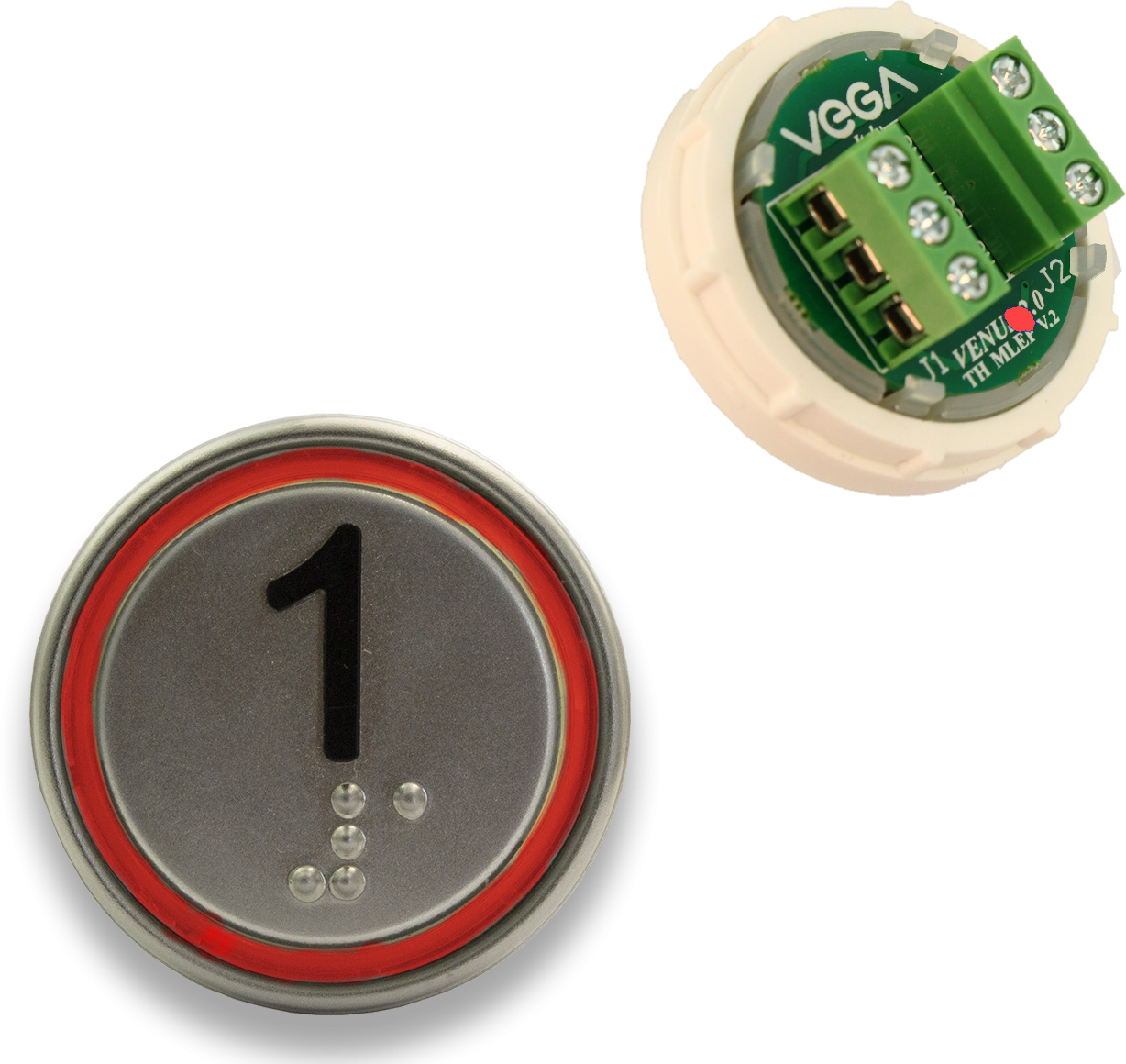 Push button, Vega, Venus, Monolight, red LED, screw, Braille, "1"