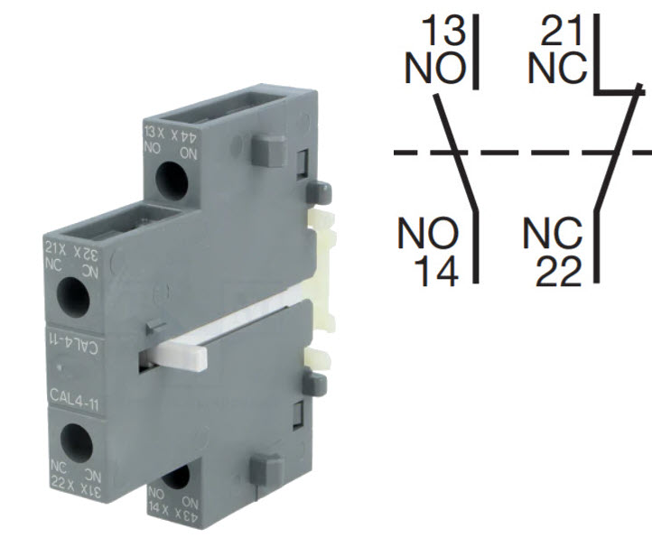 Hilfsschalterblock, ABB CAL4-11, Schraubanschl., 1NO/1NC, Seitenmont.