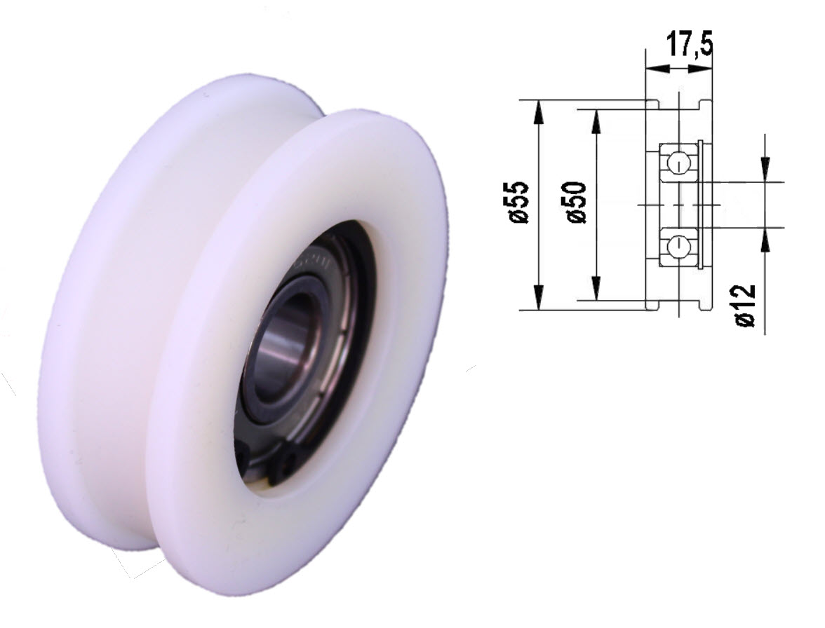 Laufrolle, ø55/50/12x17.5mm, Passt Sematic III