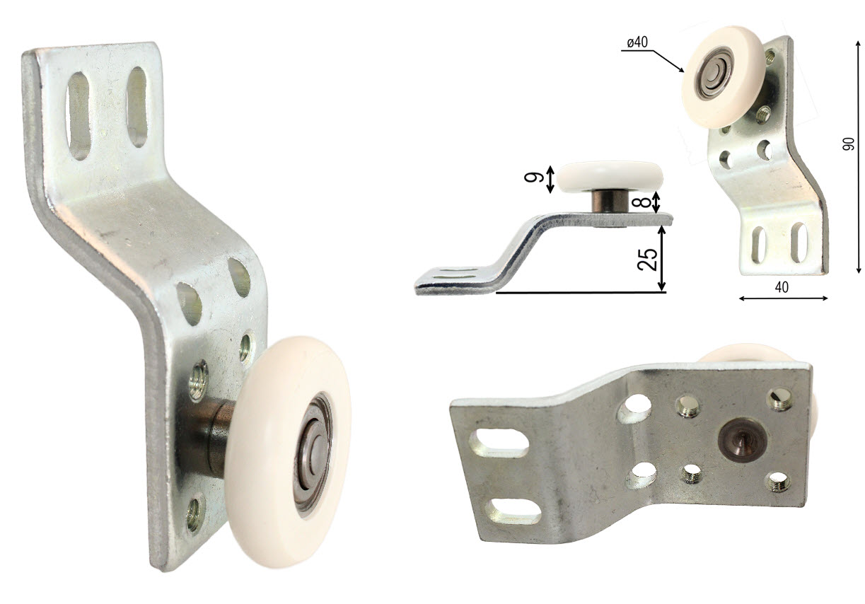 Door support, Roller, for QKS8, fast panel, 25mm cranked hanger