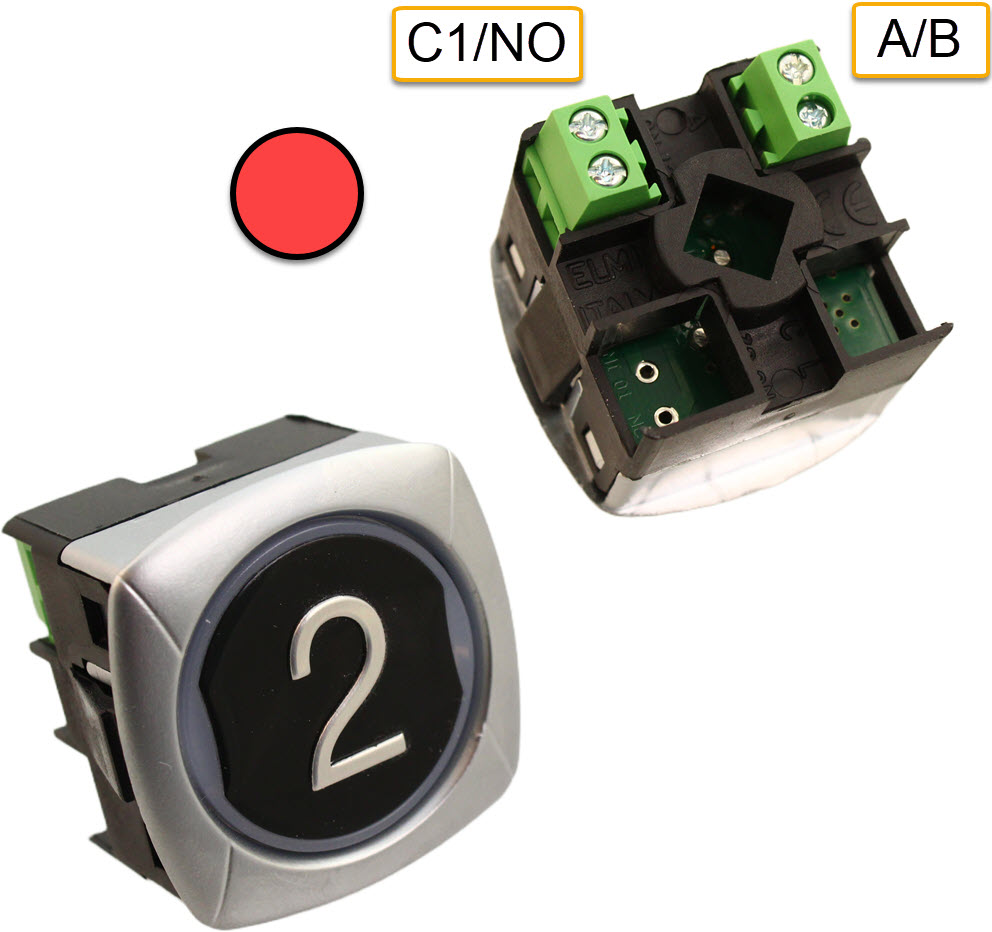 Taster, ELMI/IGV, RP42Z, "2", Schraubanschluss, 1NO, rote LED, 12/24V