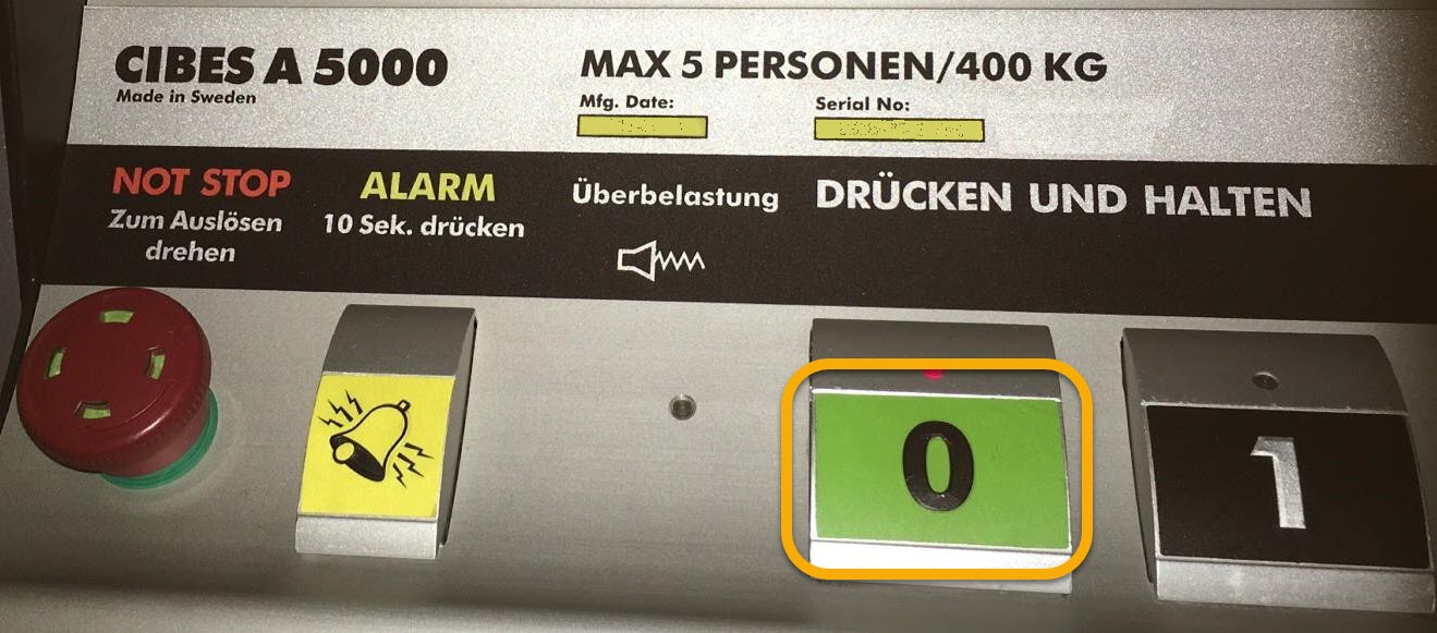 Etikett Ruftaster, Cibes A5000/Kalea A4, Grün Haupthalt, Braille ''0''