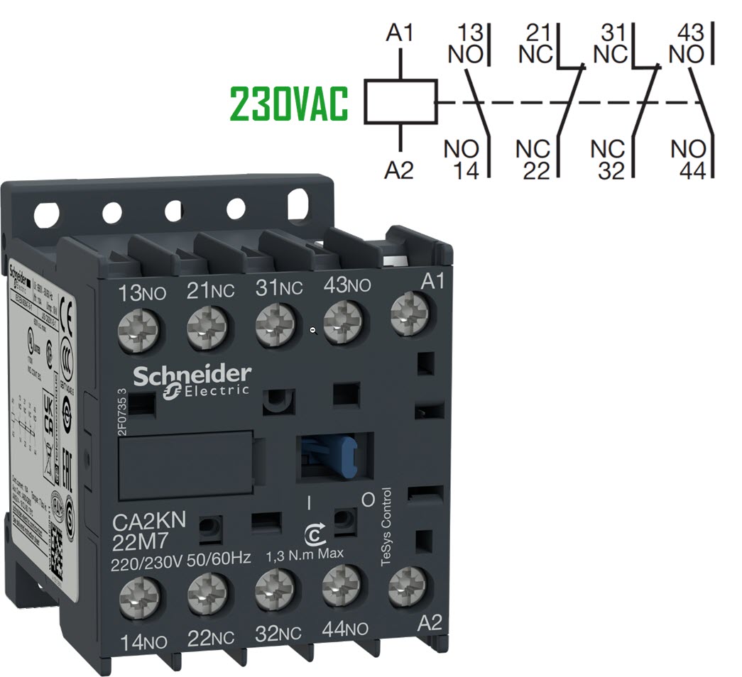 Contactor relay, Schneider/Telemec., CA2KN22M7, 230VAC, 2NO/2NC