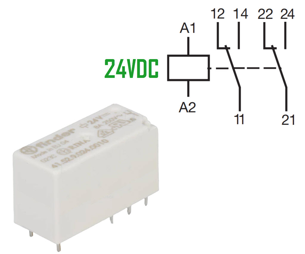 Printrelay, Finder, 24VDC, 8A, 2CO-Contacts, Type 41.52