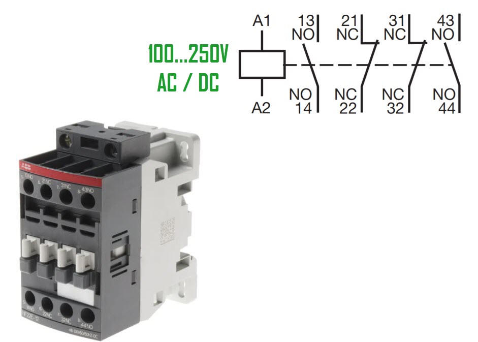 Hilfsschütz, ABB NF-22,  100-250V AC+DC, Schraubanschl., 2NO/2NC