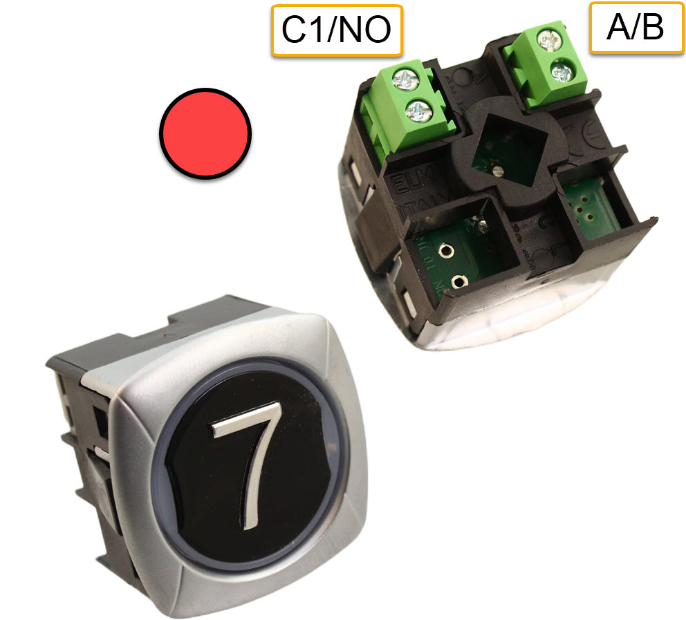 Taster, ELMI/IGV, RP42Z, "7", Schraubanschluss, 1NO, rote LED, 12/24V