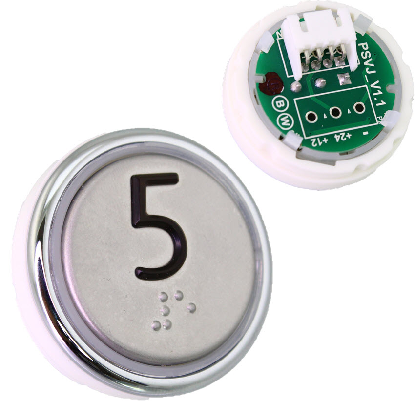 Tryckknapp, Movilift Roma, JST, röd LED, Braille ''5''