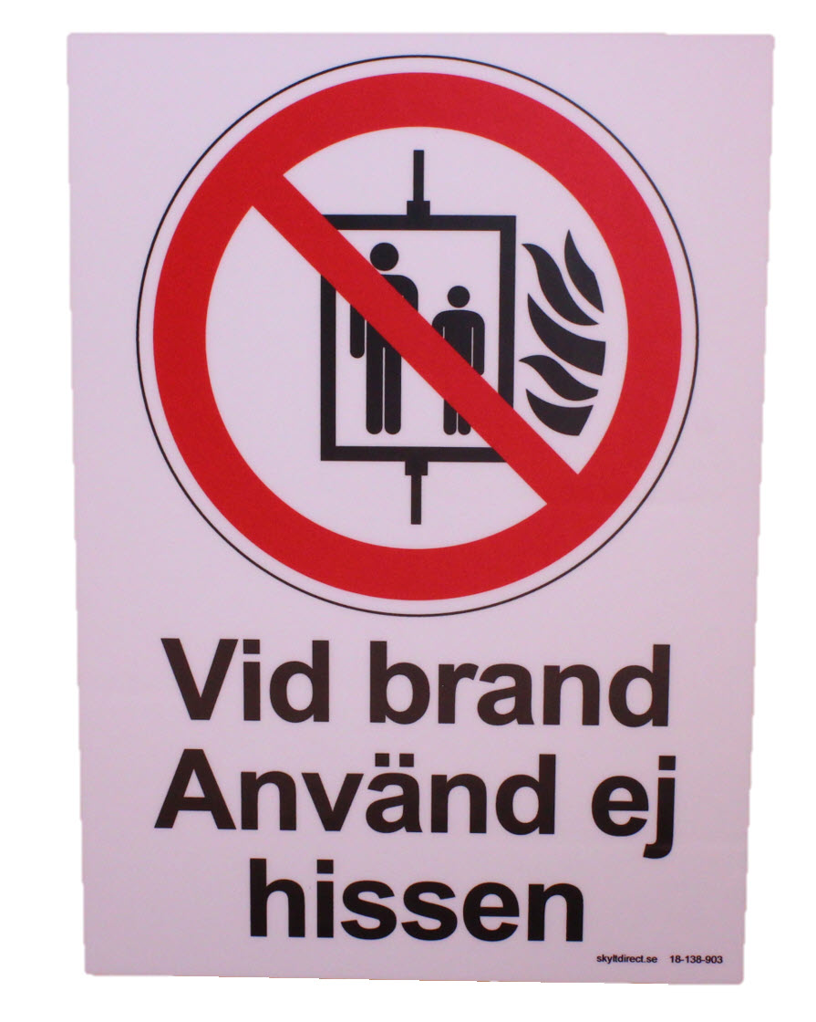 Dekal, Använd ej hissen vid brand, A5, svensk text