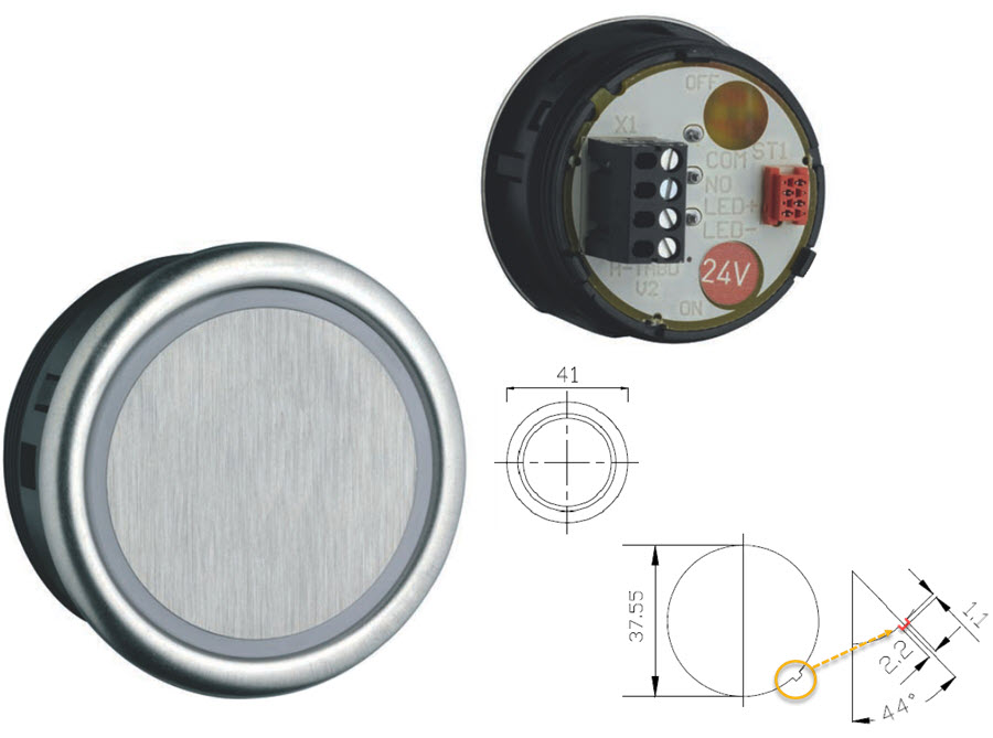 Tryckknapp, Hakotec ST40R, 24V, Röd LED